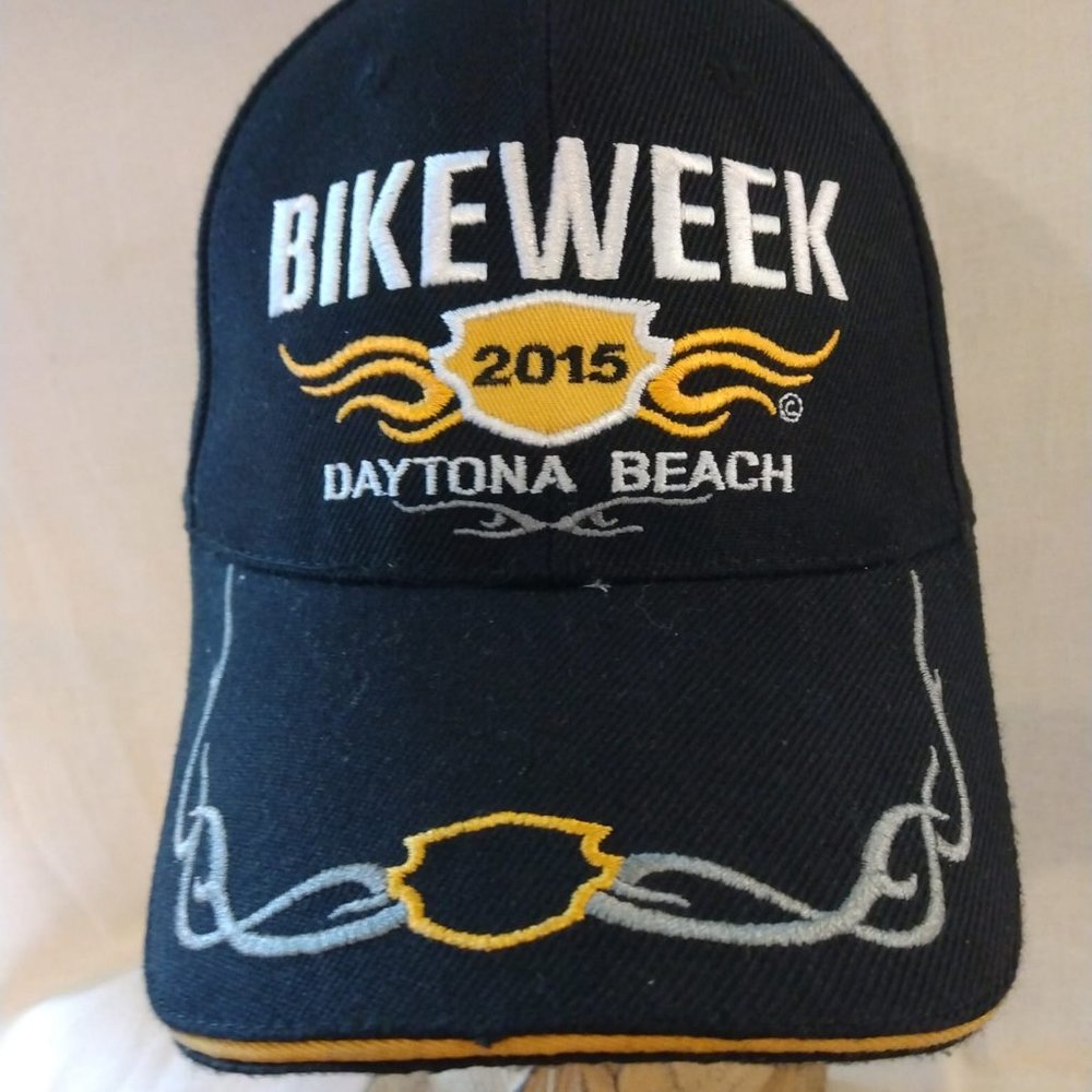 Size 23" Black 2015 Bike Week Daytona Beach Ball Cap Adjustable Velcro Strap 3"